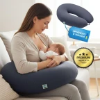 Подушка для вагітних і годування 30х190 см SeiDesign трикотаж гіпоалергенна, наволочка з бавовни на блискавці сірий-беж