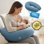 Подушка для вагітних і годування 30х190 см SeiDesign трикотаж гіпоалергенна, наволочка з бавовни на блискавці сірий-беж