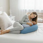Подушка для вагітних і годування 30х190 см SeiDesign трикотаж гіпоалергенна, наволочка з бавовни на блискавці сірий-беж