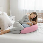 Подушка для вагітних і годування 30х190 см SeiDesign трикотаж гіпоалергенна, наволочка з бавовни на блискавці сірий-беж